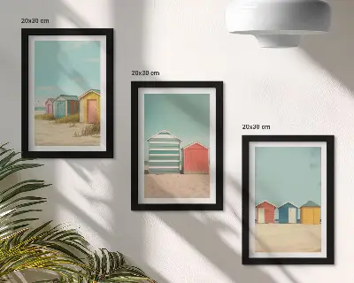 Colorful beach houses in the summer sun framed triptych
