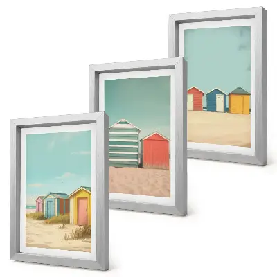 Colorful beach houses in the summer sun framed triptych