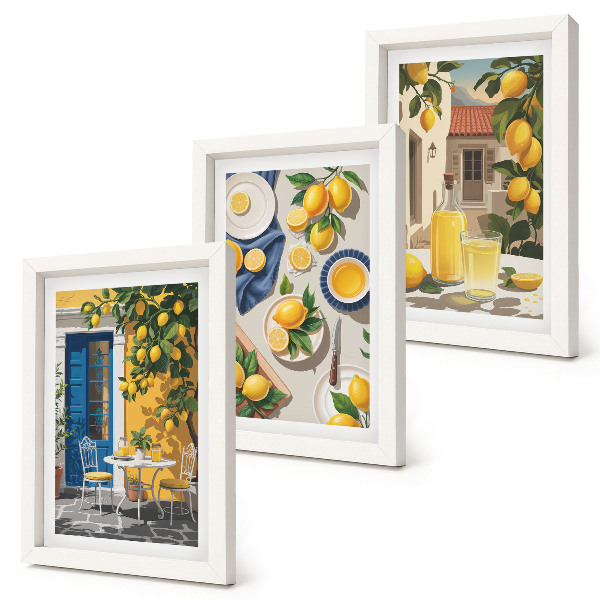 3-piece wall art set Lemon garden with lemons and drinks on the table