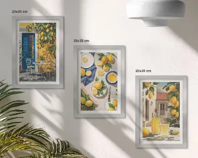 3-Piece Wall Art Set lemon garden scene with drinks on a table