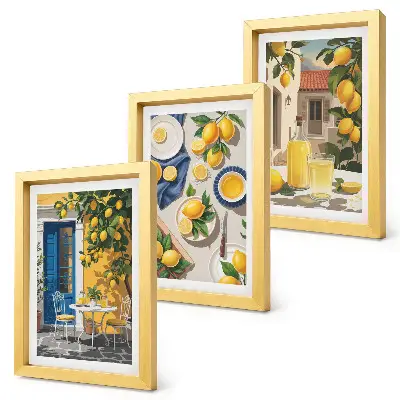 3-Piece Wall Art Set lemon garden scene with drinks on a table