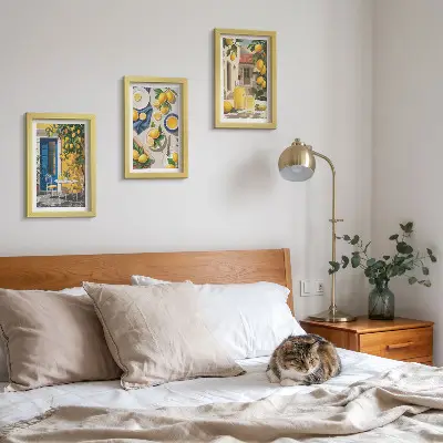 3-Piece Wall Art Set lemon garden scene with drinks on a table