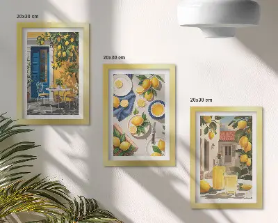 3-Piece Wall Art Set lemon garden scene with drinks on a table