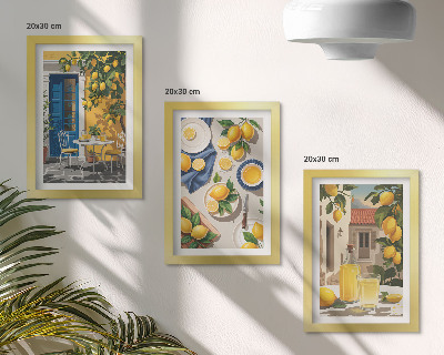 3-piece wall art set Lemon garden with lemons and drinks on the table