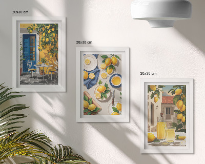 3-piece wall art set Lemon garden with lemons and drinks on the table