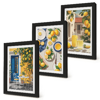 3-piece wall art set Lemon garden with lemons and drinks on the table