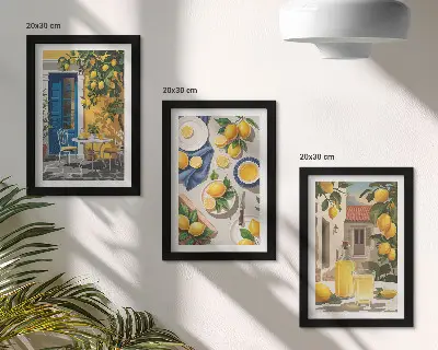 3-Piece Wall Art Set lemon garden scene with drinks on a table