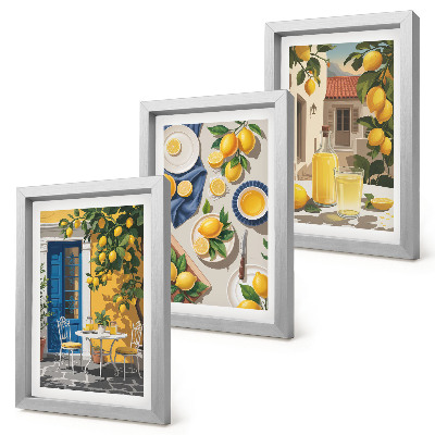 3-piece wall art set Lemon garden with lemons and drinks on the table