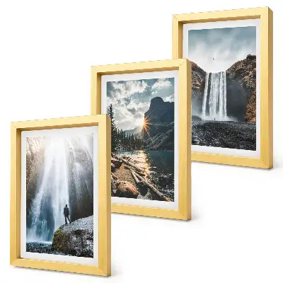 Photo frame wall featuring waterfalls in the mountains with beautiful natural landscapes