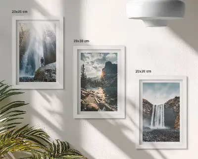 Photo frame wall featuring waterfalls in the mountains with beautiful natural landscapes