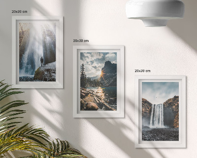 Photo frame wall Waterfalls in the mountains with beautiful natural landscapes