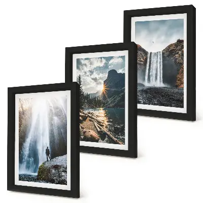 Photo frame wall featuring waterfalls in the mountains with beautiful natural landscapes