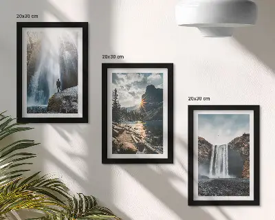 Photo frame wall featuring waterfalls in the mountains with beautiful natural landscapes