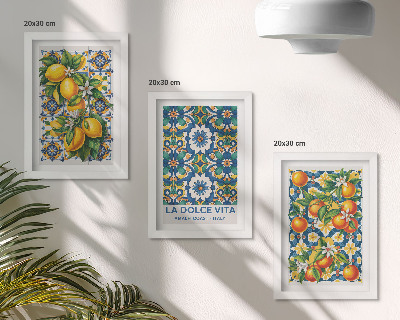 Framed triptych Citrus and colorful abstract patterns posters