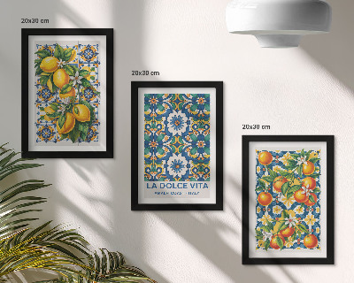 Framed triptych Citrus and colorful abstract patterns posters