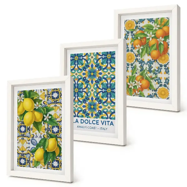 3-piece wall art set featuring lemon blossoms and oranges in an Italian style