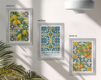 3-piece wall art set Lemon blossoms and oranges in Italian style