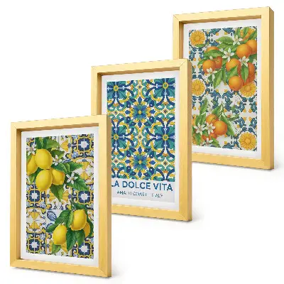 3-piece wall art set featuring lemon blossoms and oranges in an Italian style