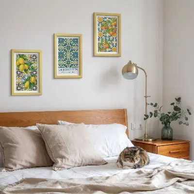 3-piece wall art set featuring lemon blossoms and oranges in an Italian style