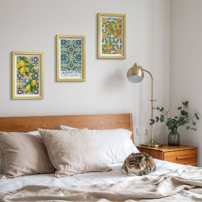 3-piece wall art set Lemon blossoms and oranges in Italian style