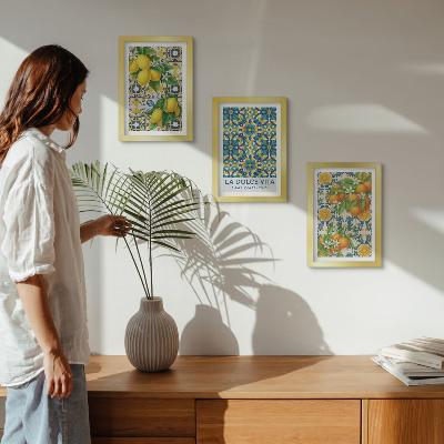 3-piece wall art set Lemon blossoms and oranges in Italian style