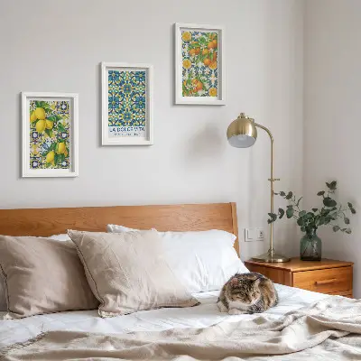 3-piece wall art set featuring lemon blossoms and oranges in an Italian style