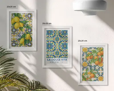 3-piece wall art set featuring lemon blossoms and oranges in an Italian style