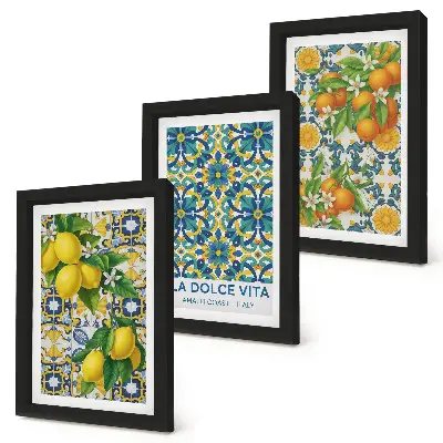 3-piece wall art set featuring lemon blossoms and oranges in an Italian style