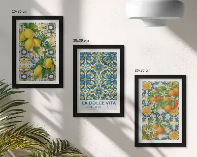 3-piece wall art set featuring lemon blossoms and oranges in an Italian style