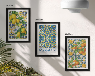 3-piece wall art set Lemon blossoms and oranges in Italian style