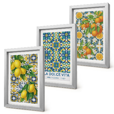 3-piece wall art set Lemon blossoms and oranges in Italian style