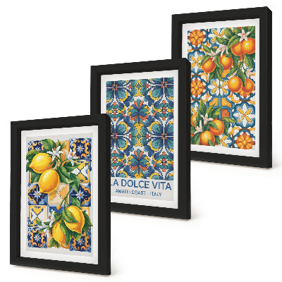 Photo frame wall Lemon and orange blossoms in colorful patterns