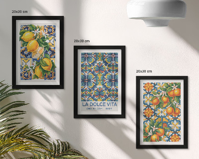 Photo frame wall Lemon and orange blossoms in colorful patterns