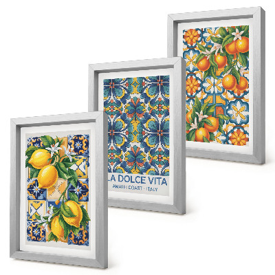 Photo frame wall Lemon and orange blossoms in colorful patterns