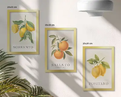 Lemons and oranges from Italy's Amalfi Coast framed triptych