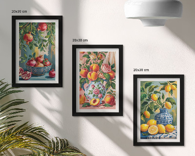 3-piece wall art set Fruit compositions with pomegranates, lemons and peaches