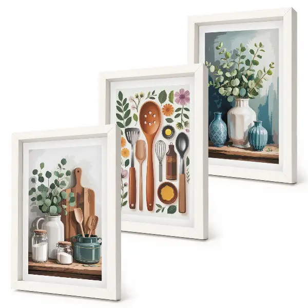 3-piece wall art set with modern kitchen plant designs