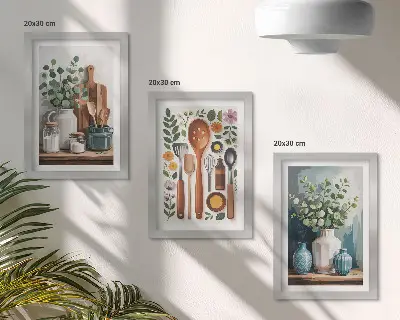 3-piece wall art set with modern kitchen plant designs