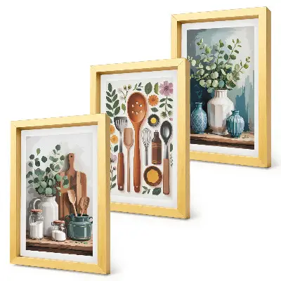 3-piece wall art set with modern kitchen plant designs
