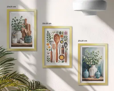 3-piece wall art set with modern kitchen plant designs