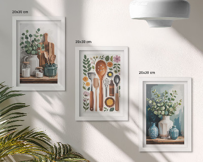 3-piece wall art set Kitchen accessories with plants in a modern style