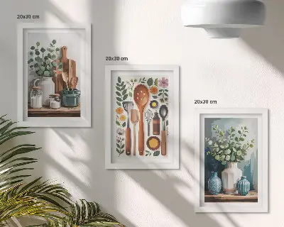 3-piece wall art set with modern kitchen plant designs