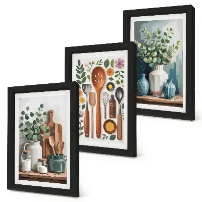 3-piece wall art set with modern kitchen plant designs