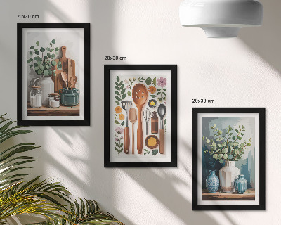 3-piece wall art set Kitchen accessories with plants in a modern style