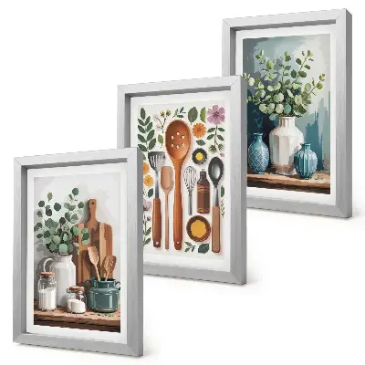3-piece wall art set with modern kitchen plant designs