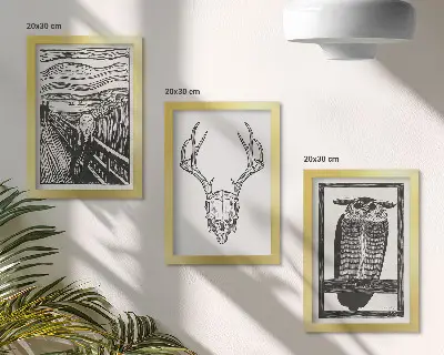 Photo frame wall Inspired by the Scream image with a skull and owl in a graphic style
