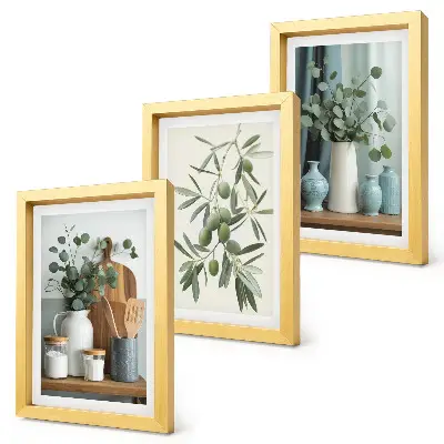Green olives and eucalyptus branches wall art framed triptych