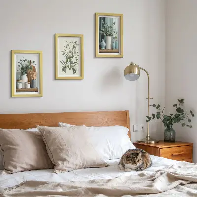 Green olives and eucalyptus branches wall art framed triptych