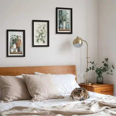 Green olives and eucalyptus branches wall art framed triptych