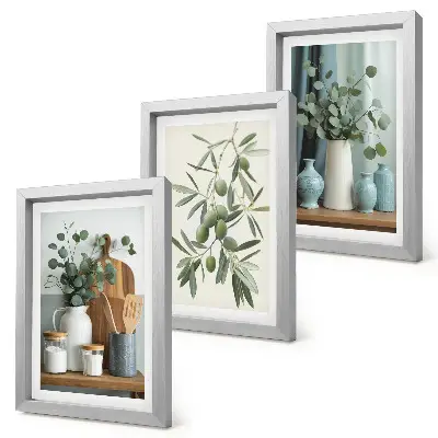 Green olives and eucalyptus branches wall art framed triptych